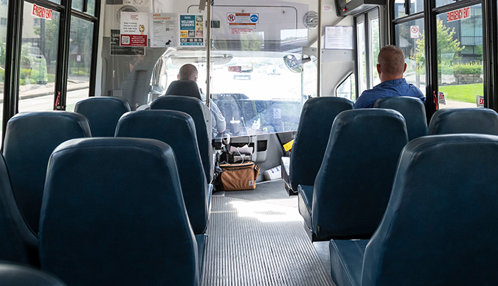 Riders inside a CMU shuttle