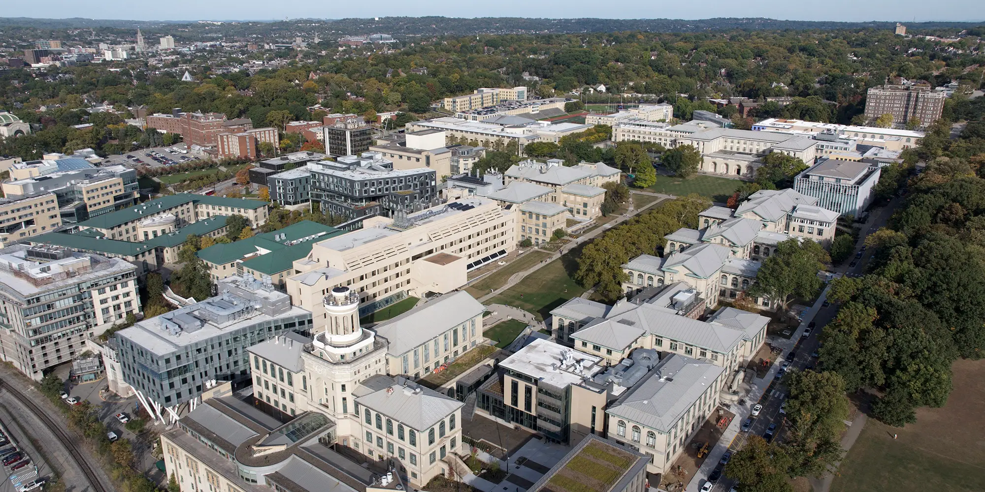 An aerial view of Carnegie Mellon University's campus. 