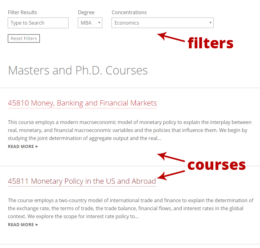 screenshot of courses