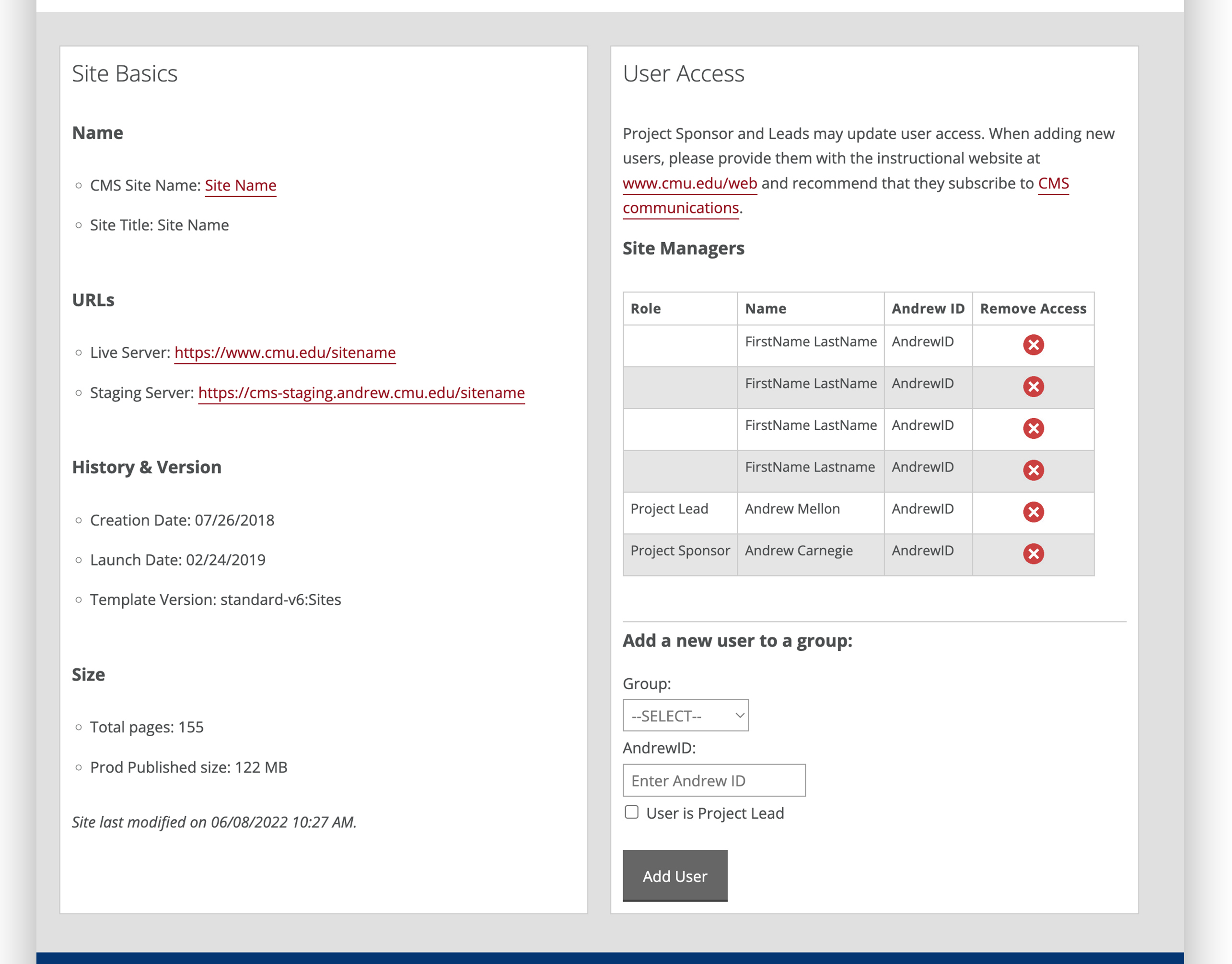 Self-Service Tool Access List Example