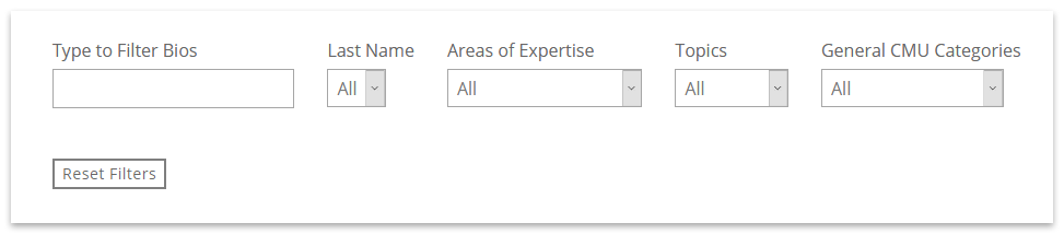 Bio Index page dropdown menus