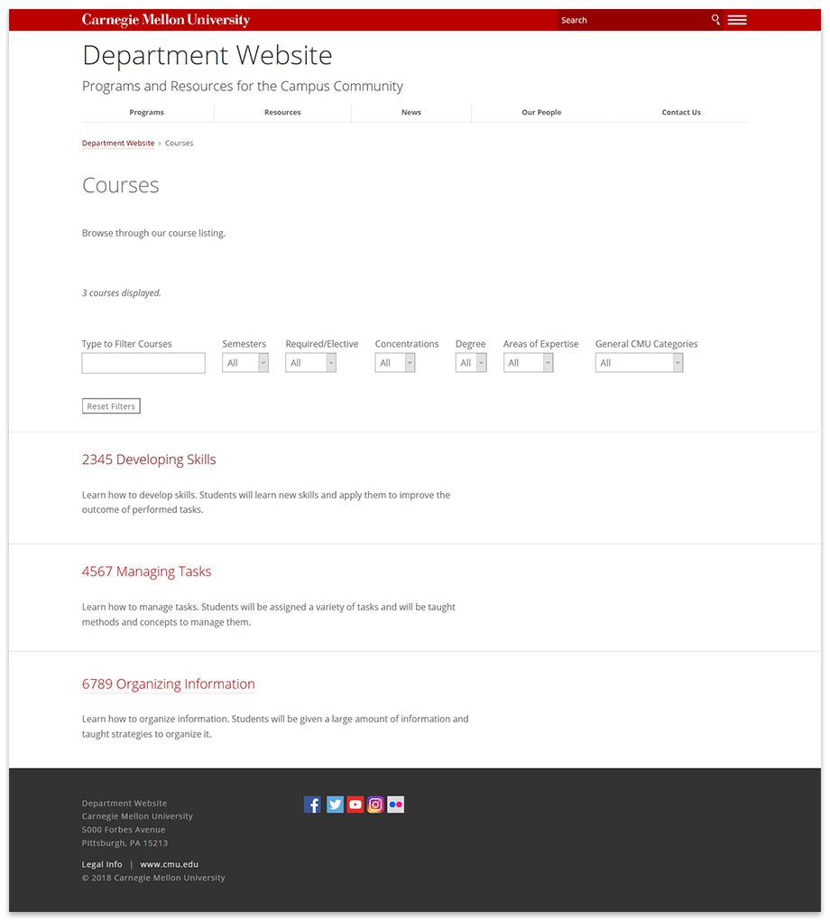 Example of course index page.