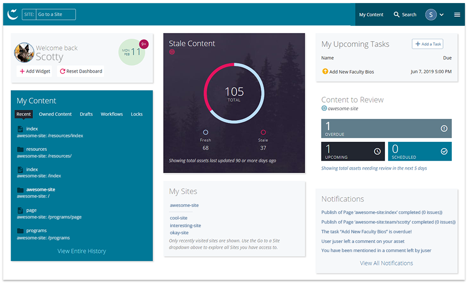 Screenshot of dashboard.