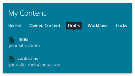 My Content widget showing drafts