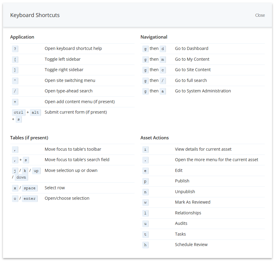 Keyboard shortcuts