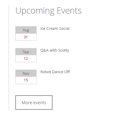 Sidebar with event list of important dates styled with left rule