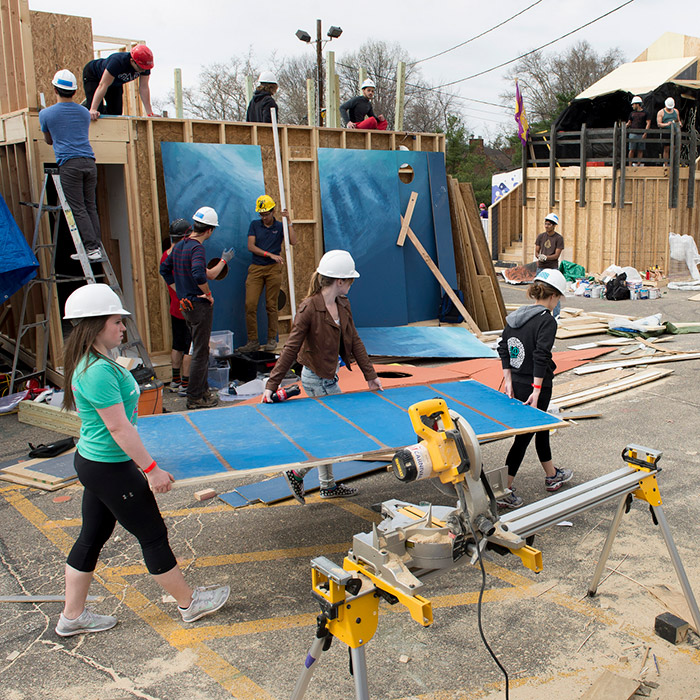 Construction of carnival booths.