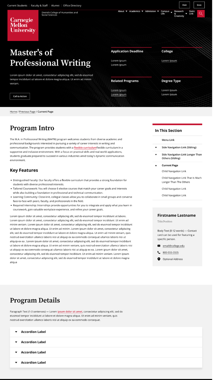 Academic Program page example in Drupal.