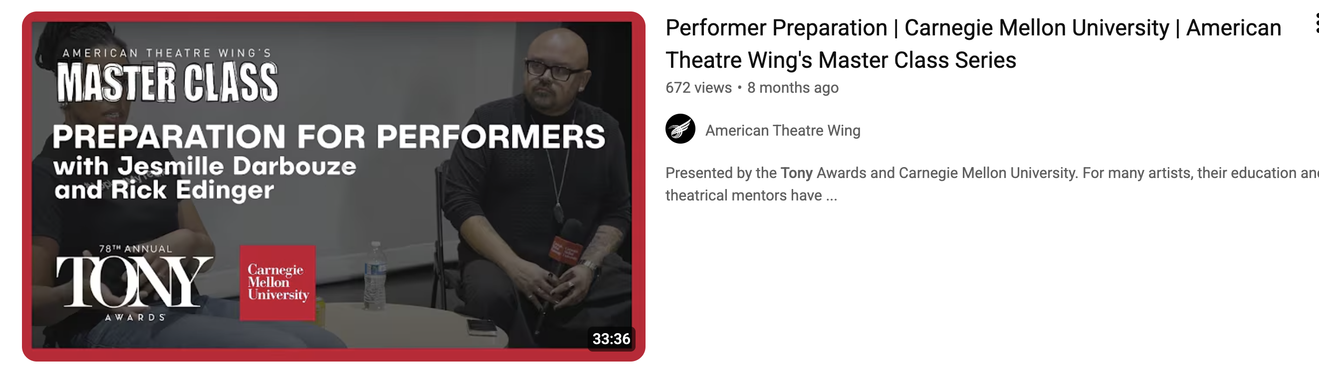 Performer Presentation | Carnegie Mellon University | American Theatre Wing's Master Class Series