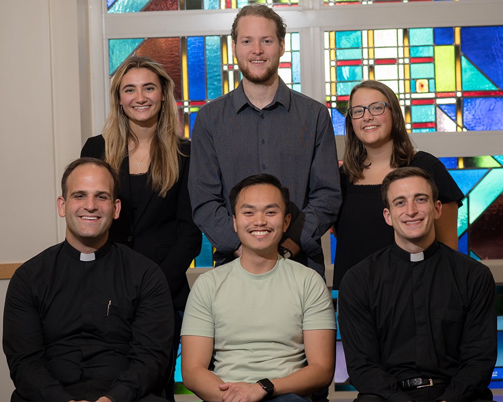 Fr. Reed, Marcel Lu, Fr. Thomas, Lucia Boulos, Adam Basinger & Hannah Naylor