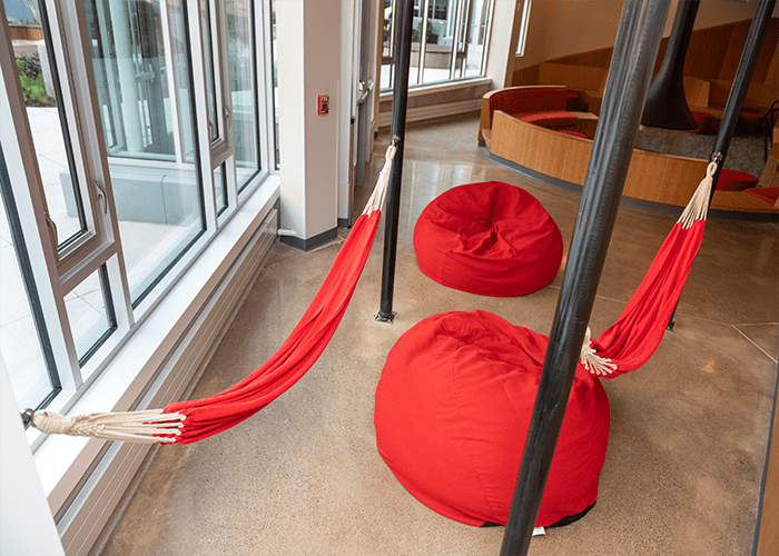 Hammock and bean bags in the Commons