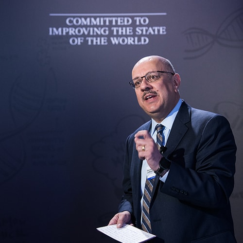 A photo of President Farnam Jahanian at the 2018 Annual Meeting